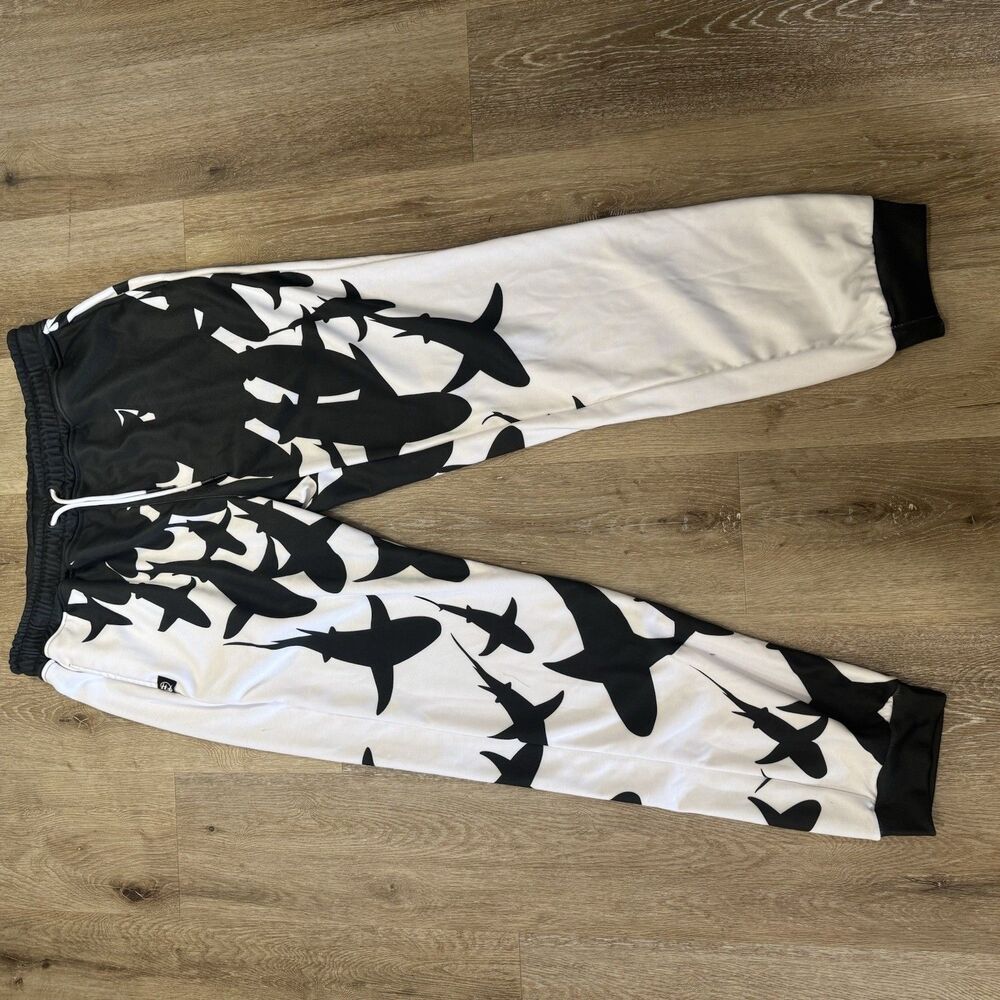 Fresh Hoods Shark Print Joggers Pants Men’s 3XL Black White Streetwear Graphic